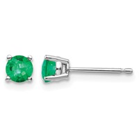 14K White Gold 4mm Round Emerald Post Earrings view 1