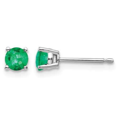 14K White Gold 4mm Round Emerald Post Earrings