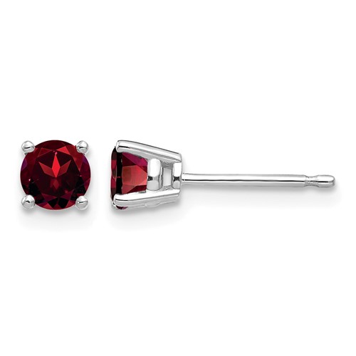14K White Gold 4mm Round Garnet Post Earrings