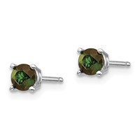 14K White Gold 4mm Round Green Tourmaline Post Earrings view 2