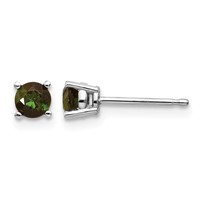 14K White Gold 4mm Round Green Tourmaline Post Earrings view 1