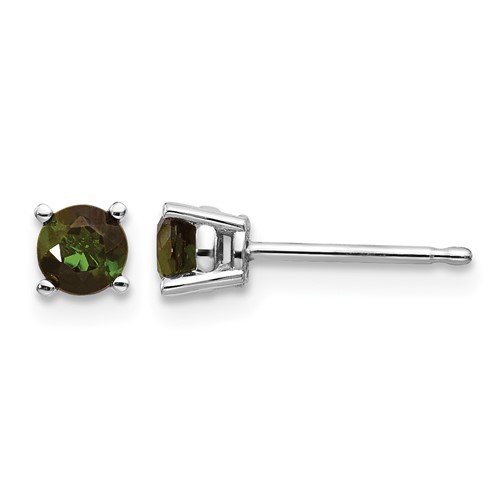 14K White Gold 4mm Round Green Tourmaline Post Earrings