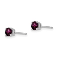 14K White Gold 4mm Round Rhodolite Garnet Post Earrings view 2