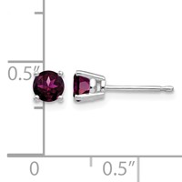 14K White Gold 4mm Round Rhodolite Garnet Post Earrings view 4