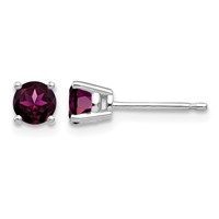 14K White Gold 4mm Round Rhodolite Garnet Post Earrings view 1