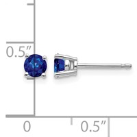 14K White Gold 4mm Round Sapphire Post Earrings view 4