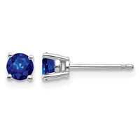 14K White Gold 4mm Round Sapphire Post Earrings view 1