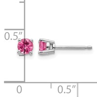 14K White Gold 4mm Round Pink Spinel Post Earrings view 4
