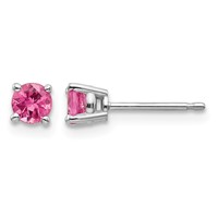 14K White Gold 4mm Round Pink Spinel Post Earrings view 1
