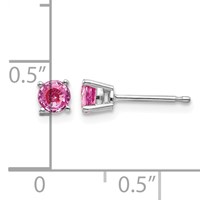 14K White Gold 4mm Round Pink Sapphire Post Earrings view 4