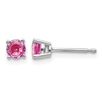 14K White Gold 4mm Round Pink Sapphire Post Earrings view 1