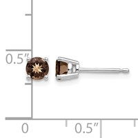 14K White Gold 4mm Round Smoky Quartz Post Earrings view 4