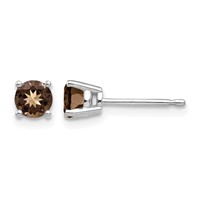 14K White Gold 4mm Round Smoky Quartz Post Earrings view 1