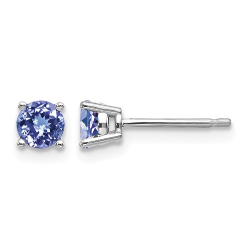 14K White Gold 4mm Round Tanzanite Post Earrings