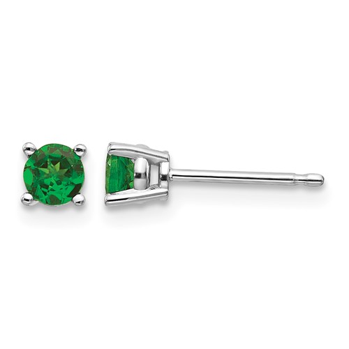 14K White Gold 4mm Round Tsavorite Post Earrings