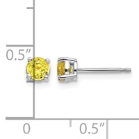 14K White Gold 4mm Round Yellow Sapphire Post Earrings view 4