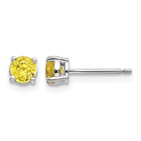 14K White Gold 4mm Round Yellow Sapphire Post Earrings view 1