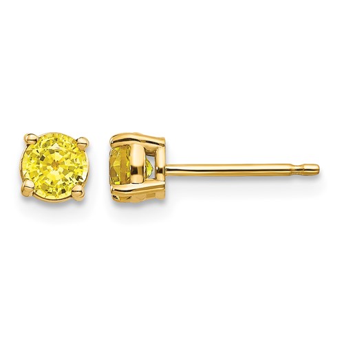 14K 4mm Yellow Gold Round Yellow Sapphire Post Earrings
