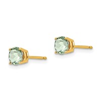 14K 5mm Yellow Gold Round Green Quartz Post Earrings view 2