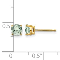 14K 5mm Yellow Gold Round Green Quartz Post Earrings view 4