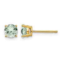 14K 5mm Yellow Gold Round Green Quartz Post Earrings view 1