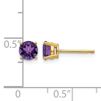 14K 5mm Yellow Gold Round Amethyst Post Earrings view 4