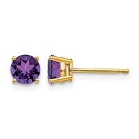 14K 5mm Yellow Gold Round Amethyst Post Earrings view 1
