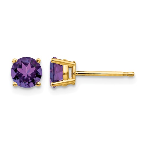 14K 5mm Yellow Gold Round Amethyst Post Earrings