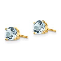 14K 5mm Yellow Gold Round Aquamarine Post Earrings view 2