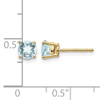 14K 5mm Yellow Gold Round Aquamarine Post Earrings view 4