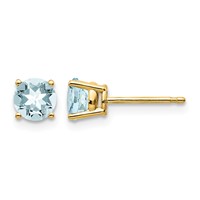 14K 5mm Yellow Gold Round Aquamarine Post Earrings view 1