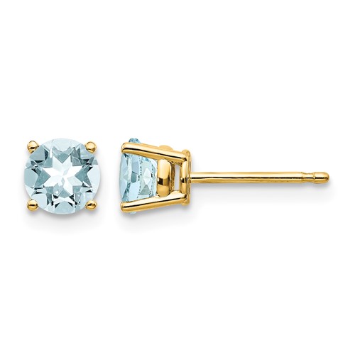 14K 5mm Yellow Gold Round Aquamarine Post Earrings