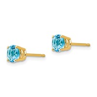 14K 5mm Yellow Gold Round Blue Topaz Post Earrings view 2