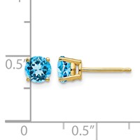 14K 5mm Yellow Gold Round Blue Topaz Post Earrings view 4