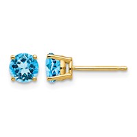 14K 5mm Yellow Gold Round Blue Topaz Post Earrings view 1
