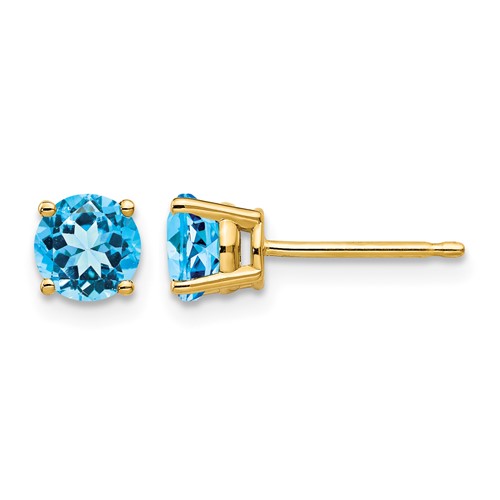 14K 5mm Yellow Gold Round Blue Topaz Post Earrings