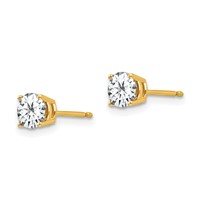 14K 5mm Yellow Gold Round Cubic Zirconia Post Earrings view 2