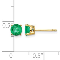 14K 5mm Yellow Gold Round Emerald Post Earrings view 4