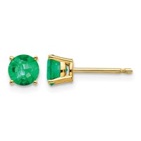 14K 5mm Yellow Gold Round Emerald Post Earrings view 1