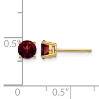 14K 5mm Yellow Gold Round Garnet Post Earrings view 4