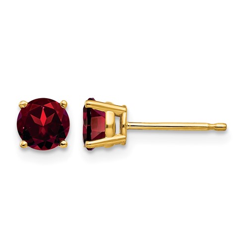 14K 5mm Yellow Gold Round Garnet Post Earrings