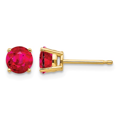 14K 5mm Yellow Gold Round Ruby Post Earrings