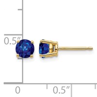 14K 5mm Yellow Gold Round Sapphire Post Earrings view 4