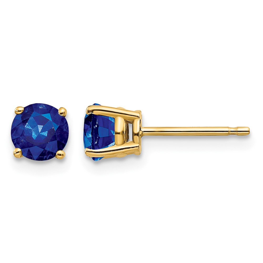 14K 5mm Yellow Gold Round Sapphire Post Earrings