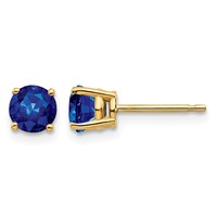 14K 5mm Yellow Gold Round Sapphire Post Earrings view 1