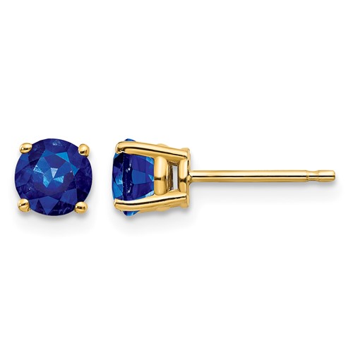 14K 5mm Yellow Gold Round Sapphire Post Earrings