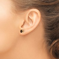 14K 5mm Yellow Gold Round Smoky Quartz Post Earrings view 3
