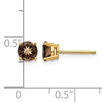 14K 5mm Yellow Gold Round Smoky Quartz Post Earrings view 4