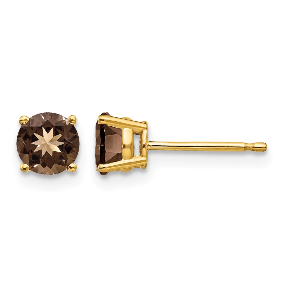 14K 5mm Yellow Gold Round Smoky Quartz Post Earrings