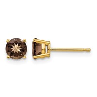 14K 5mm Yellow Gold Round Smoky Quartz Post Earrings view 1